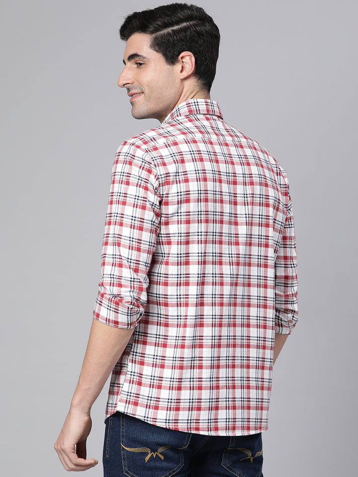 Men Red Slim Fit Checkered Casual Shirt