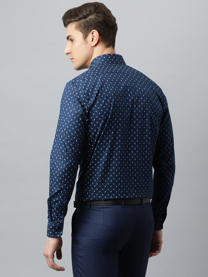 Men Navy Slim Fit Printed Club Wear Shirt