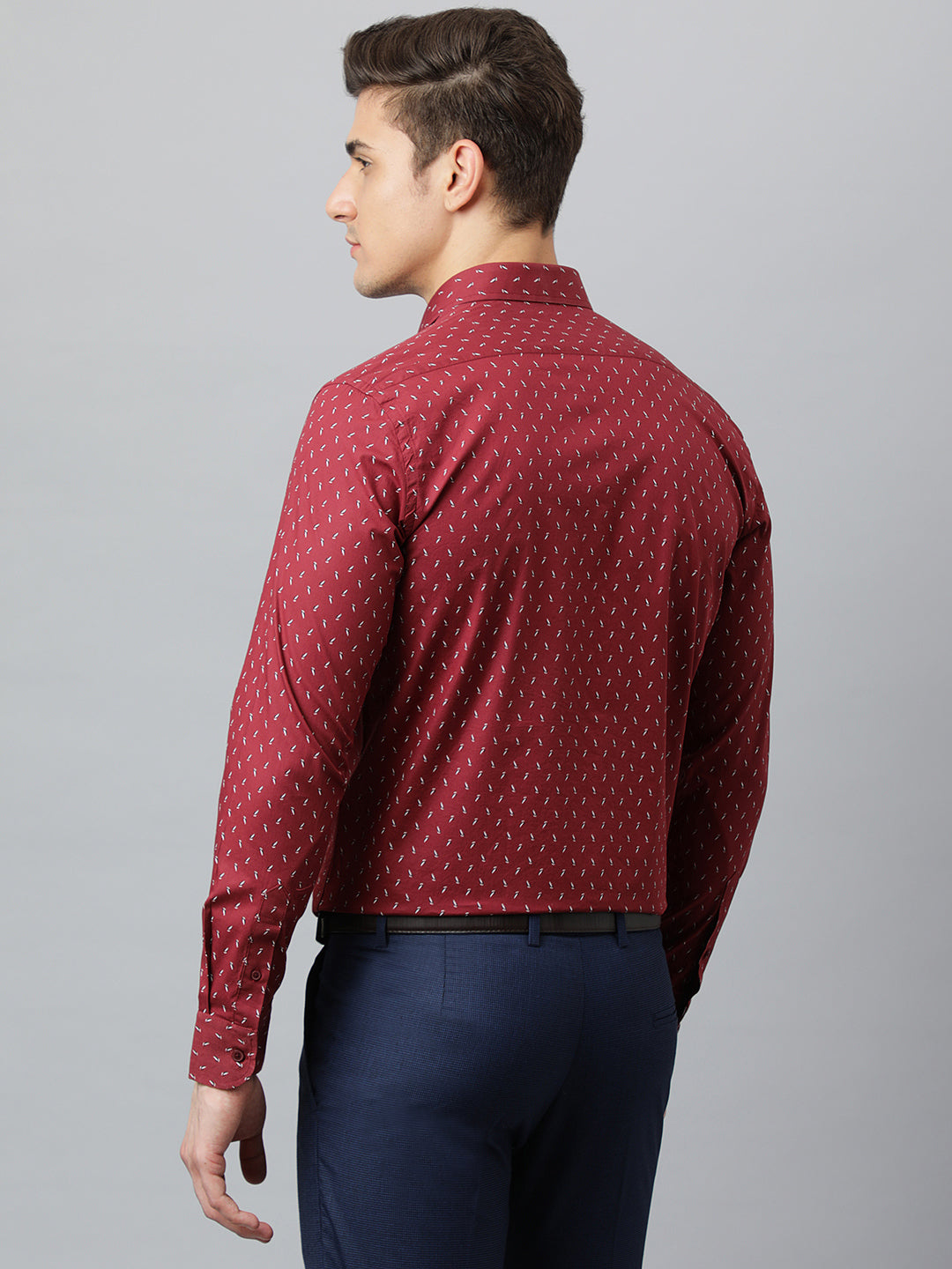 Men Wine Slim Fit Printed Club Wear Shirt