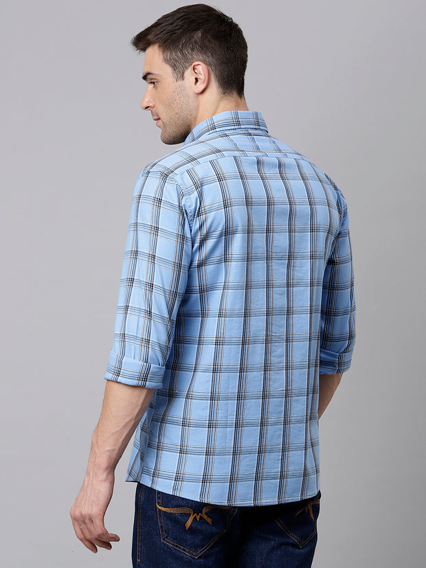 Men Sky Slim Fit Checkered Casual Shirt