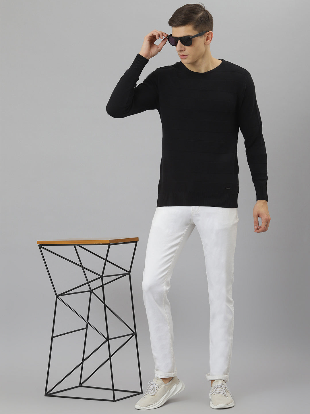 Men Black Regular Fit Round Neck Full Sleeve Sweater