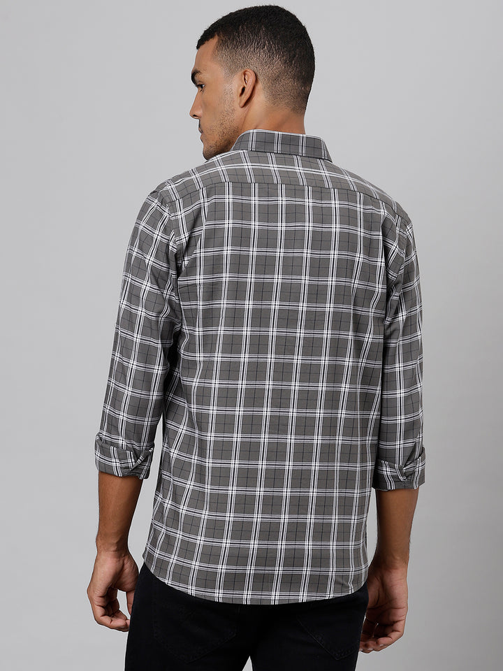 Men Grey Slim Fit Checkered Casual Shirt