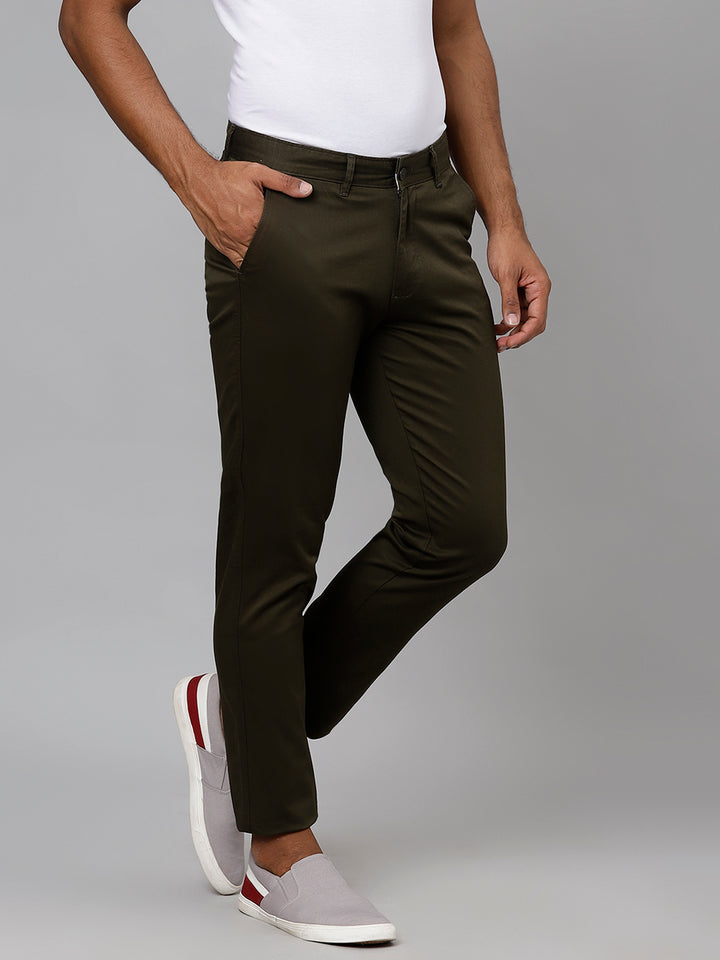 Men Olive Slim Fit Mid Rise Casual Trouser