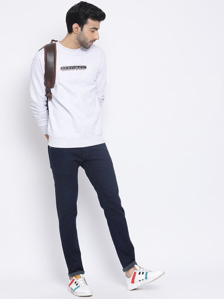 Men Melange Regular Fit Crew Neck Sweat Shirt