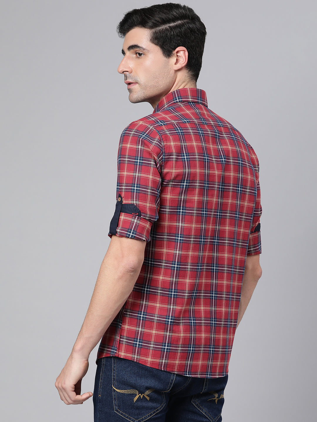 Men Red Slim Fit Checkered Casual Shirt