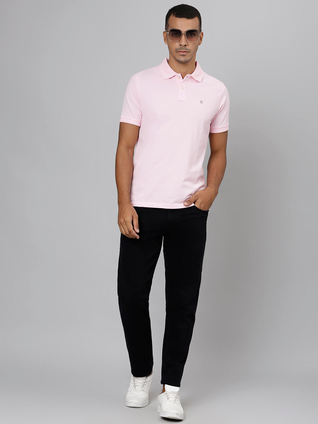 Men Light Pink Regular Fit Solid Polo Neck T-Shirt