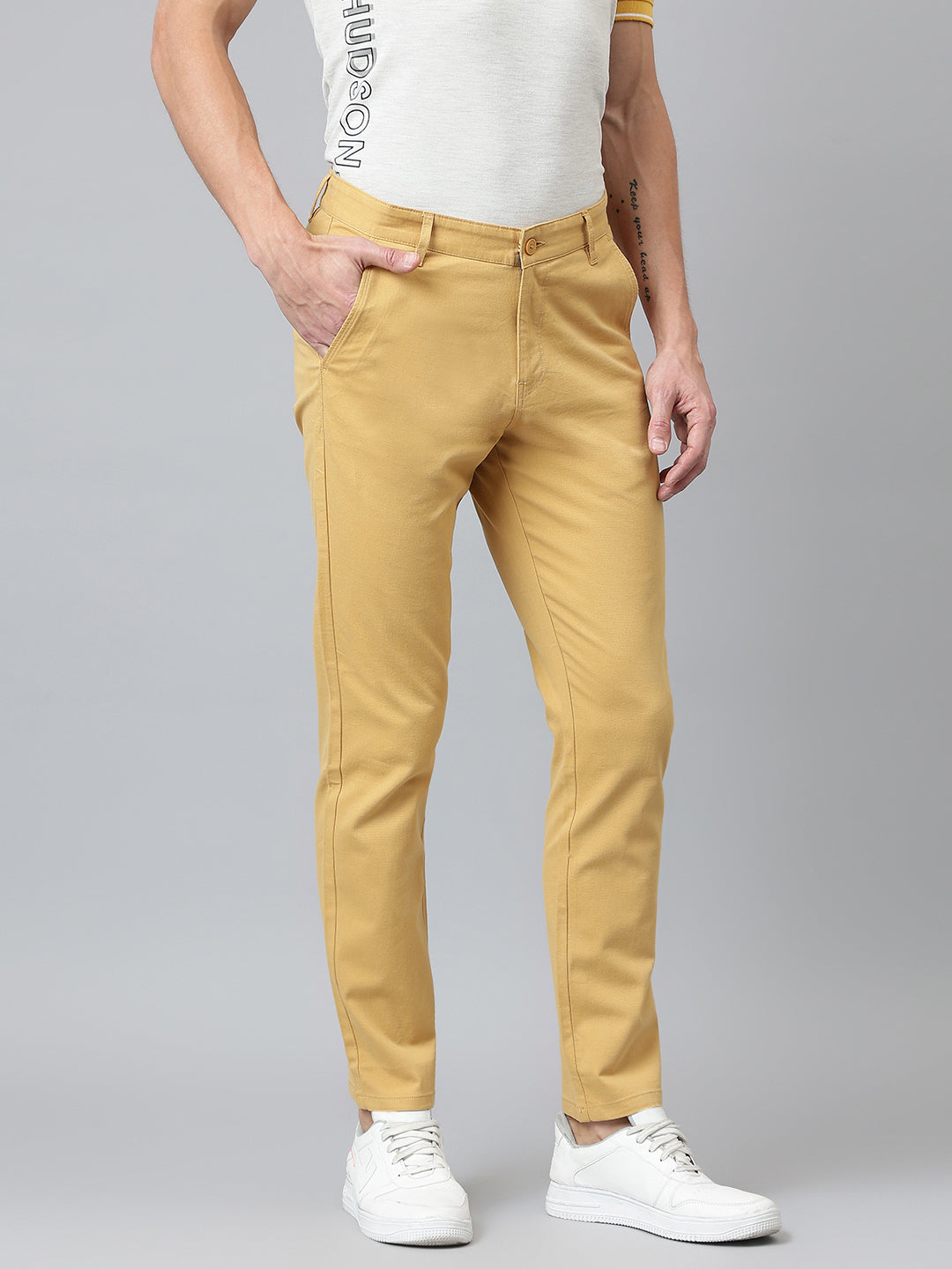 Men Khaki Slim Fit Mid Rise Casual Trouser