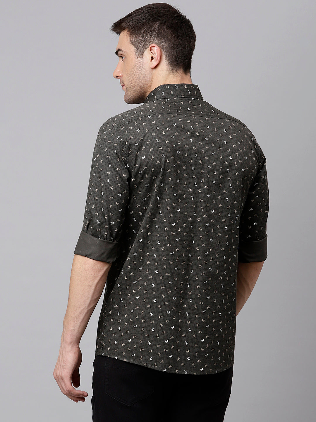 Men Olive Slim Fit Printed Casual Shirt