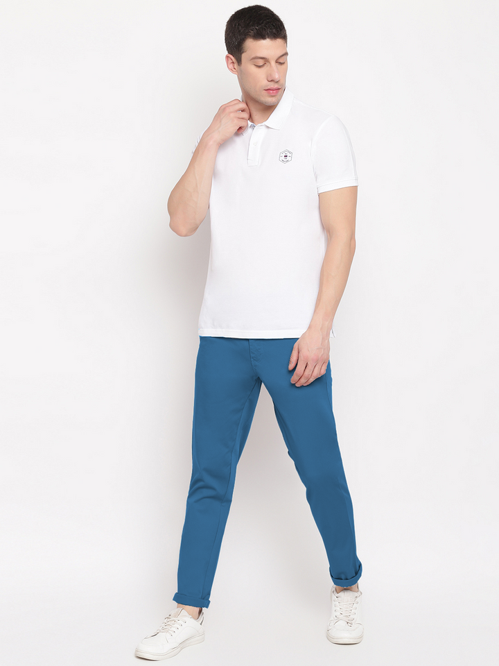 Men Blue Slim Fit Mid Rise Solid Casual Trouser