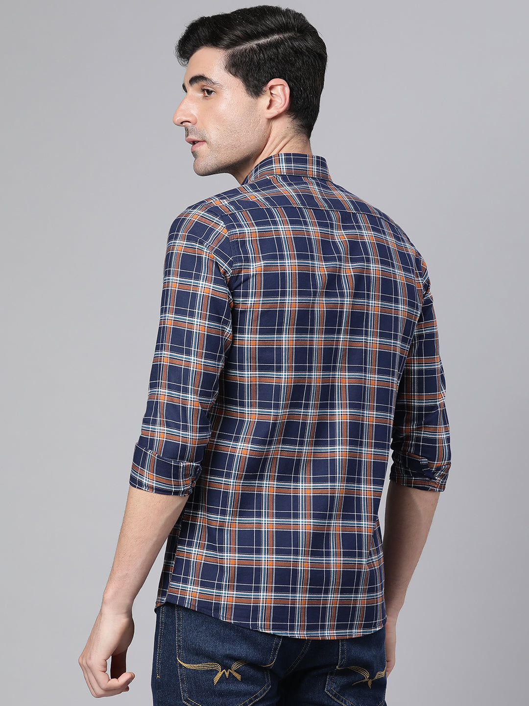 Men Rust Slim Fit Checkered Casual Shirt