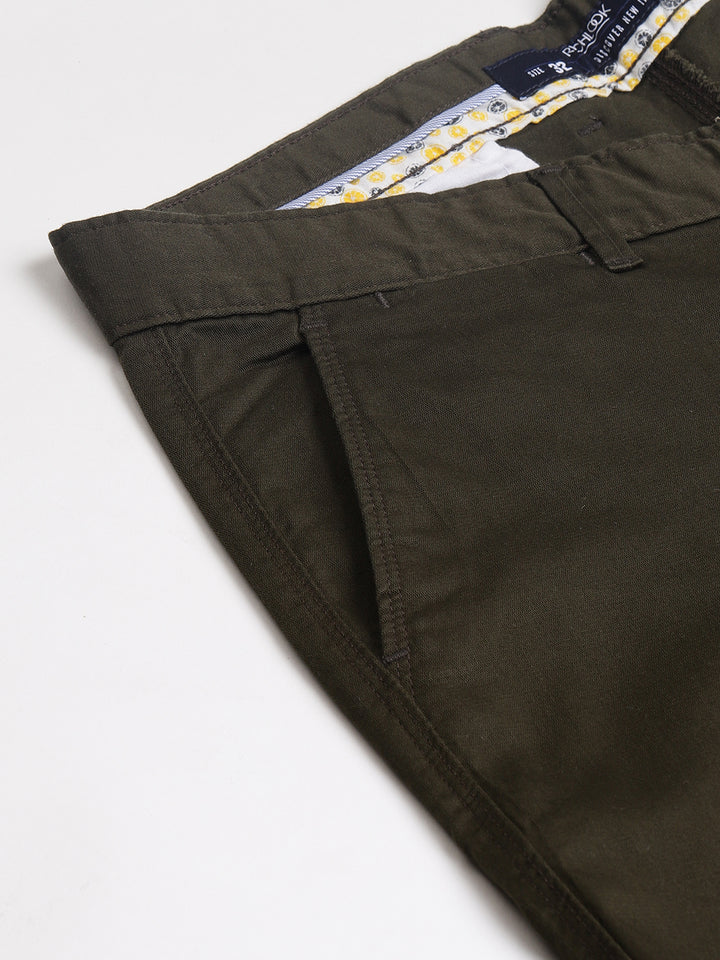 Men Olive Slim Fit Mid Rise Casual Trouser