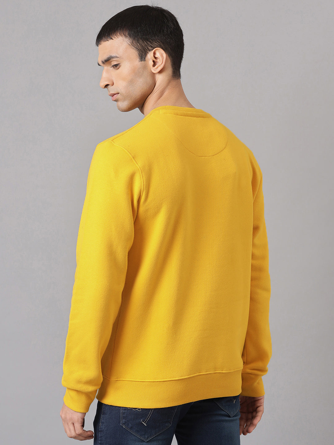 Men Yellow Regular Fit Crew Neck Sweat Shirt