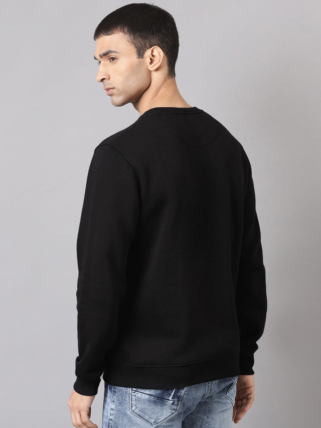 Men Black Regular Fit Crew Neck Sweat Shirt