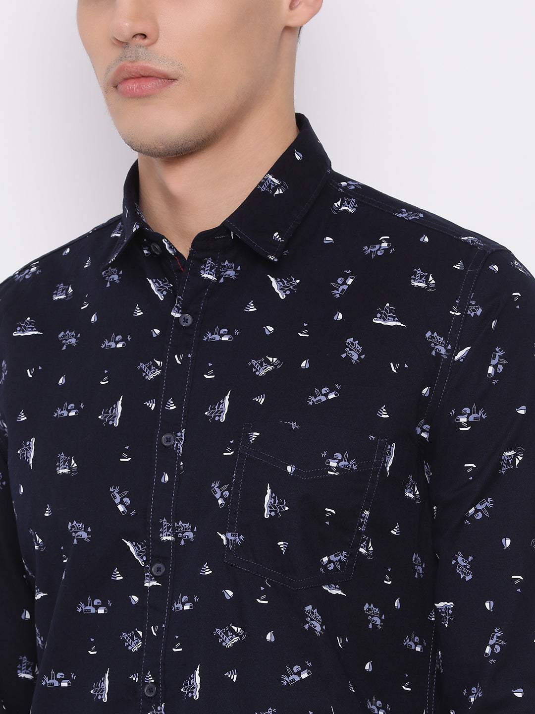 Navy Slim Fit Casual Shirt