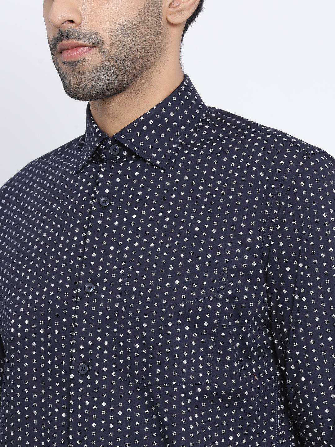 Men Navy Slim Fit Print Club Wear Shirt