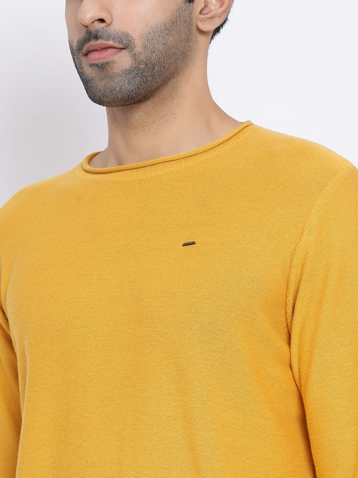 Men Mustard Regular Fit Round Neck Full Sleeve Sweater