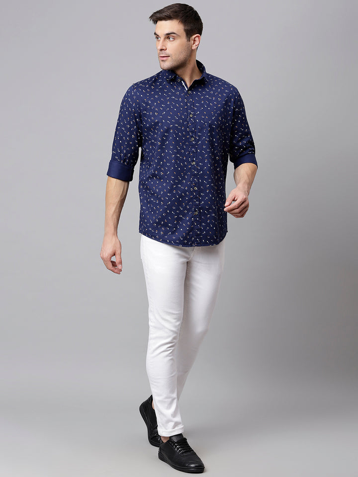 Men Navy Slim Fit Printed Casual Shirt