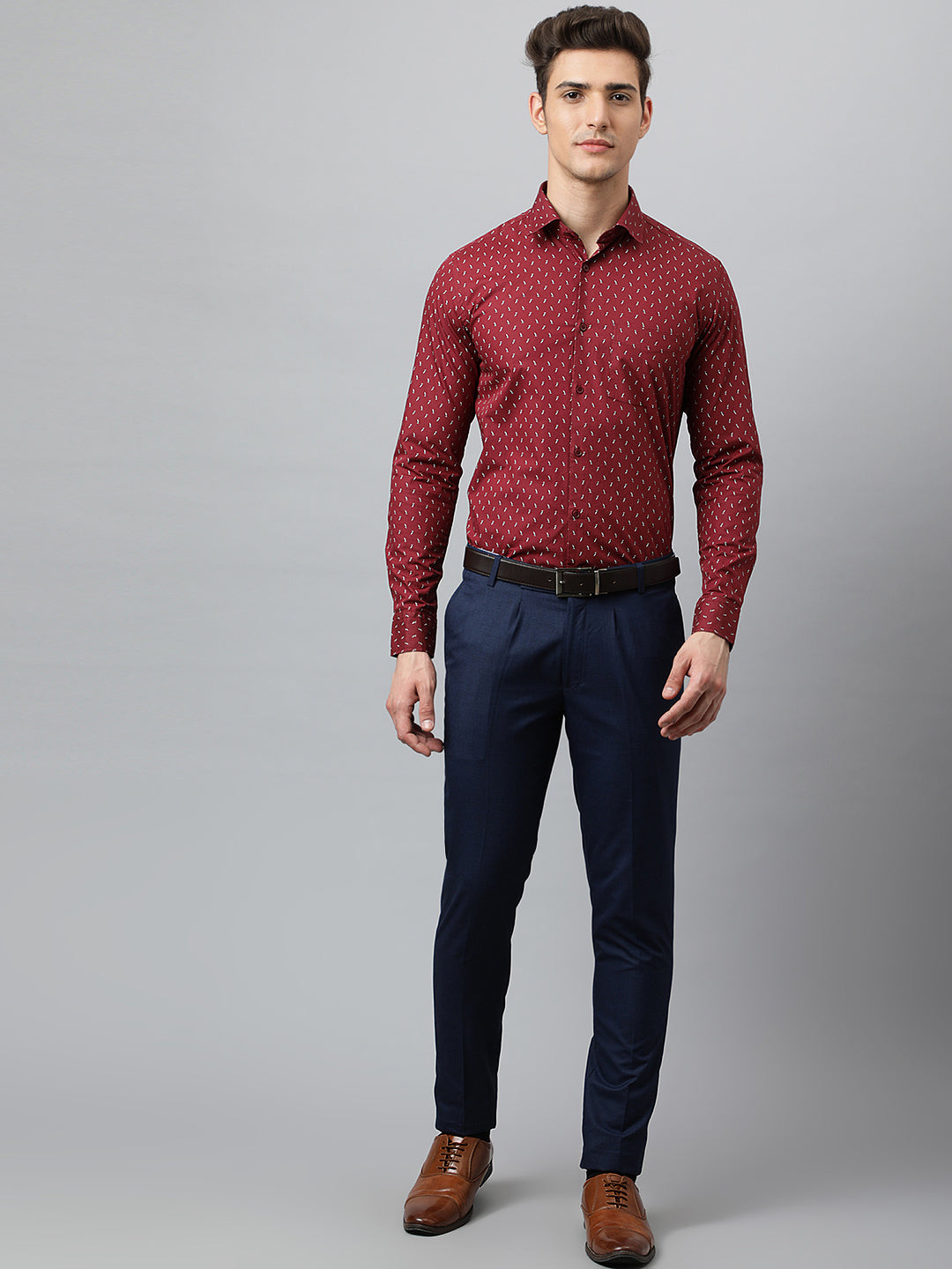 Men Wine Slim Fit Printed Club Wear Shirt