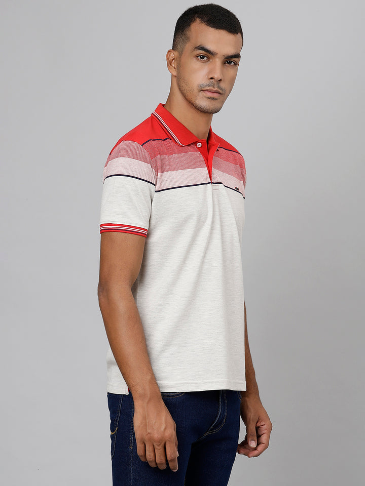 Men Red Regular Fit Color Blocked Polo Neck T-Shirt