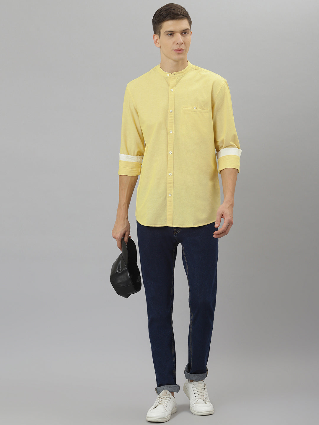 Men Yellow Slim Fit Solid Casual Shirt