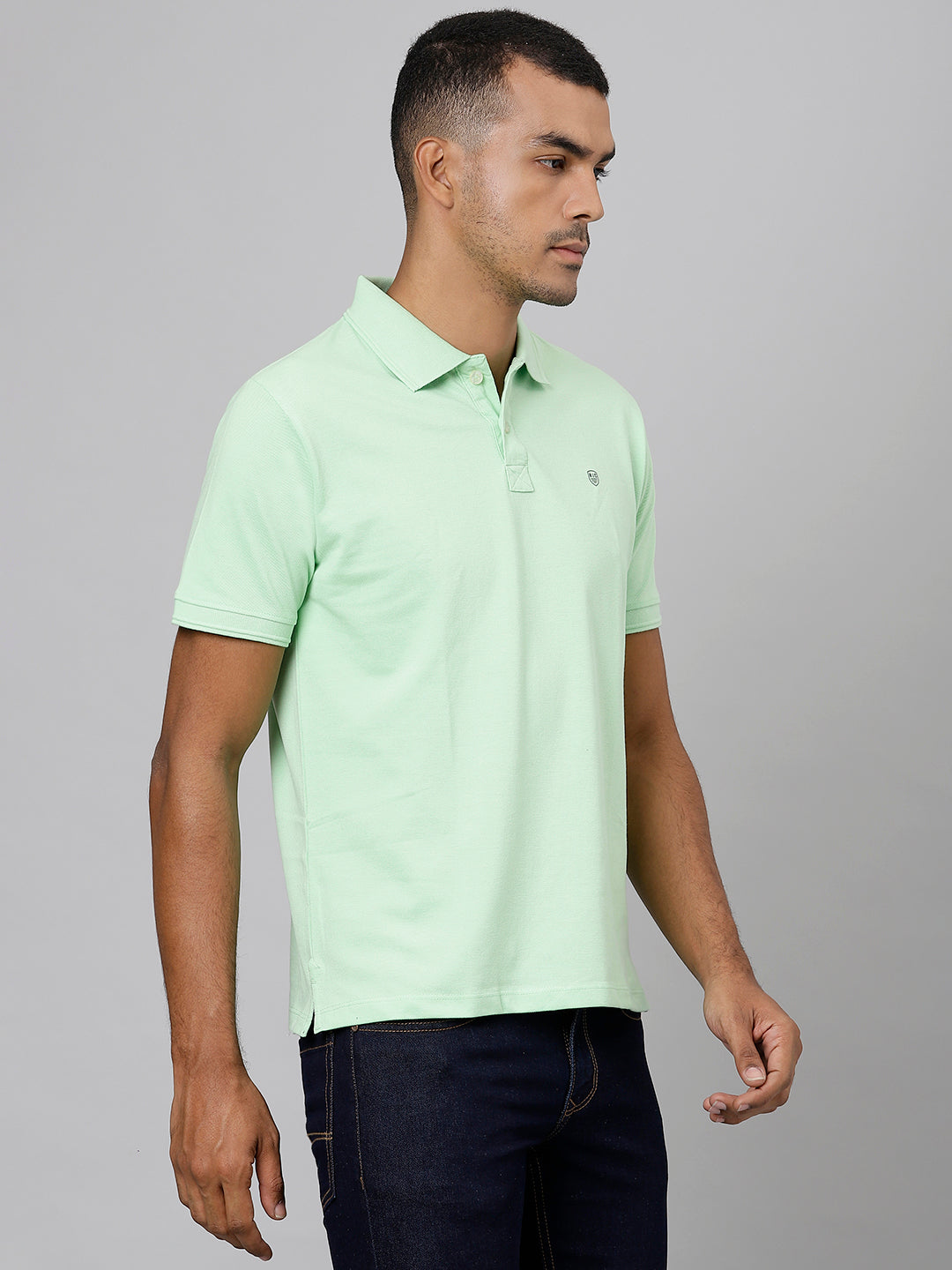 Men Neon Green Regular Fit Solid Polo Neck T-Shirt