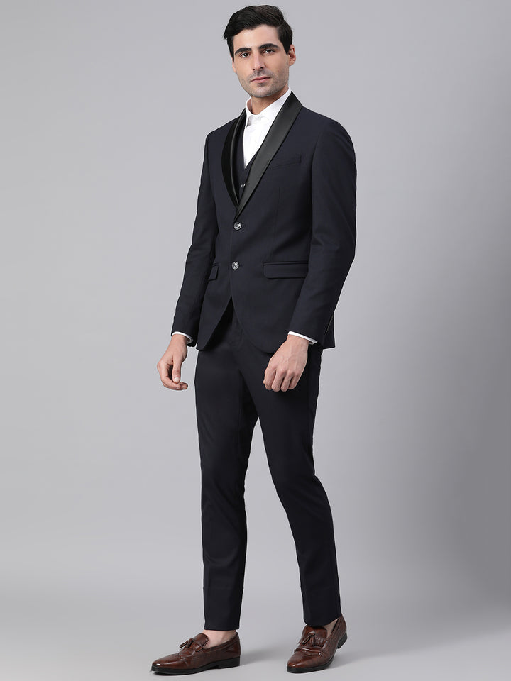 Men Navy 3 Piece Solid Formal Suit