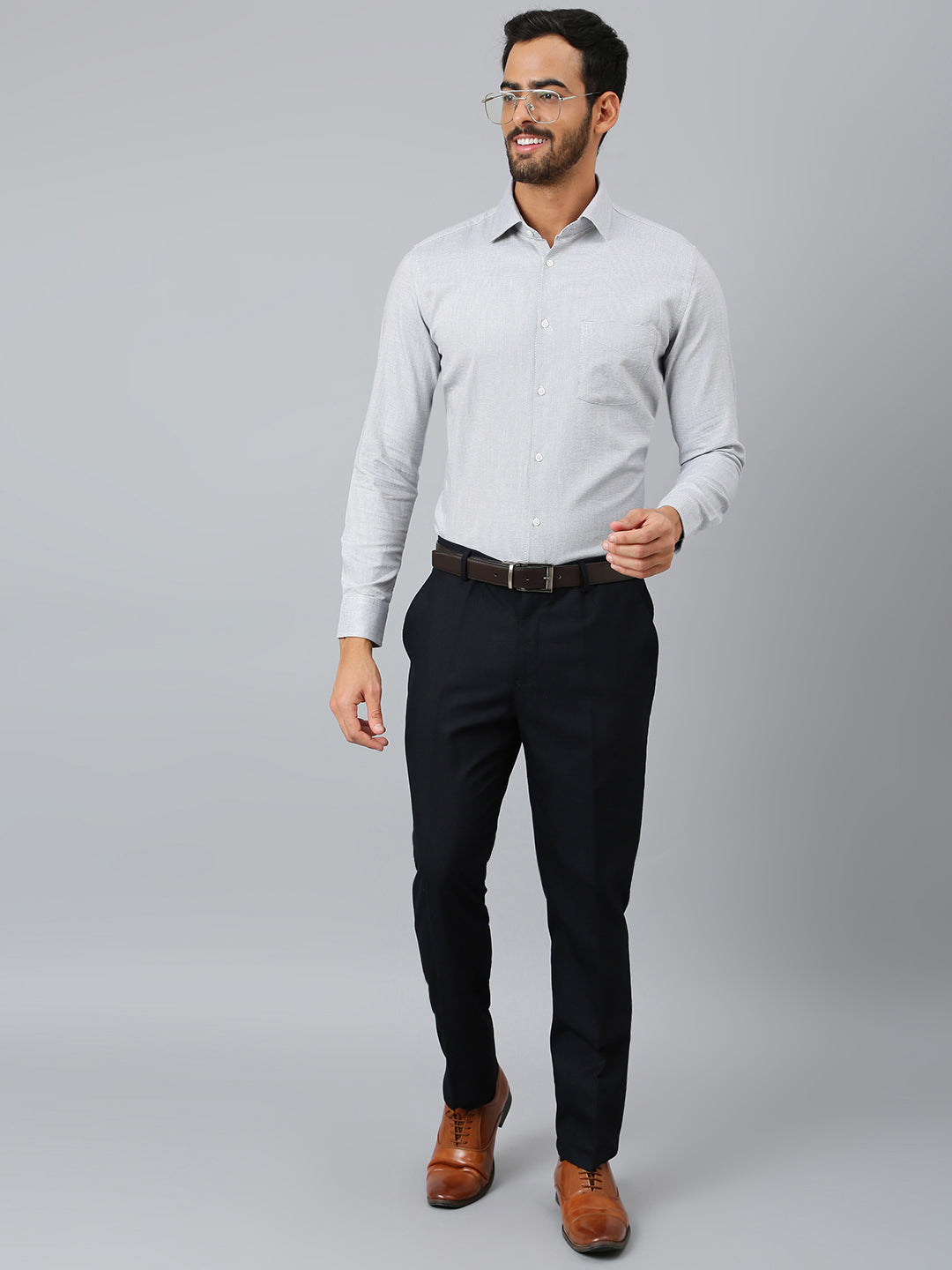 Men Grey Regular Fit Solid Formal Shirt