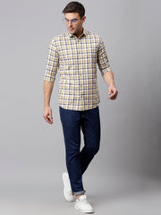 Men Beige Slim Fit Checkered Casual Shirt