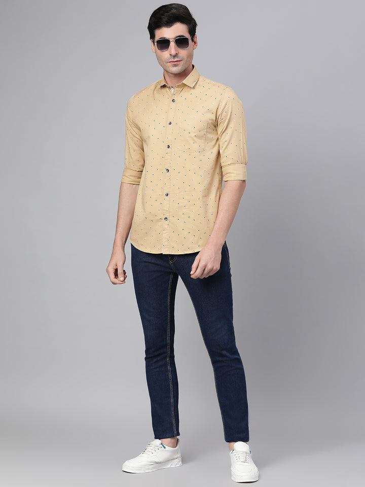 Men Khaki Slim Fit Printed Casual Shirt