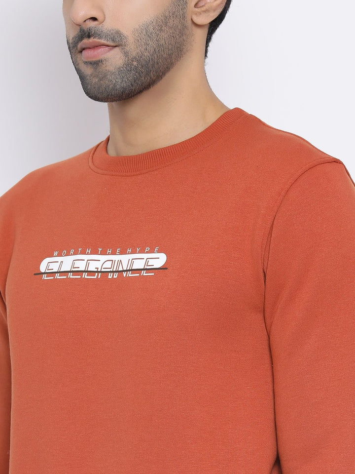 Men Rust Regular Fit Crew Neck Rust Sweat Shirt