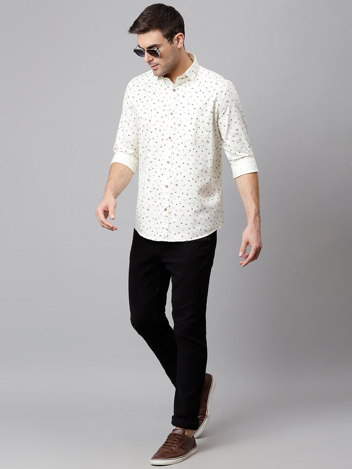 Men Beige Slim Fit Printed Casual Shirt