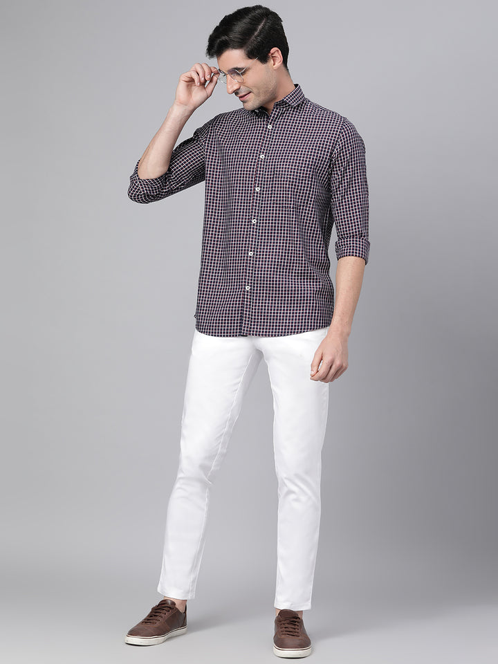 Men Navy Slim Fit Checkered Casual Shirt