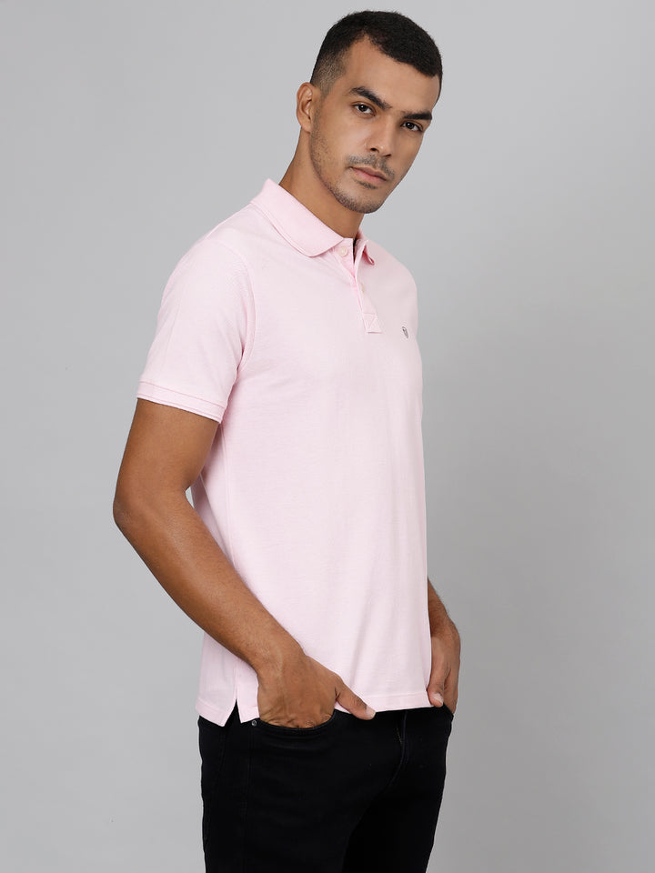 Men Light Pink Regular Fit Solid Polo Neck T-Shirt