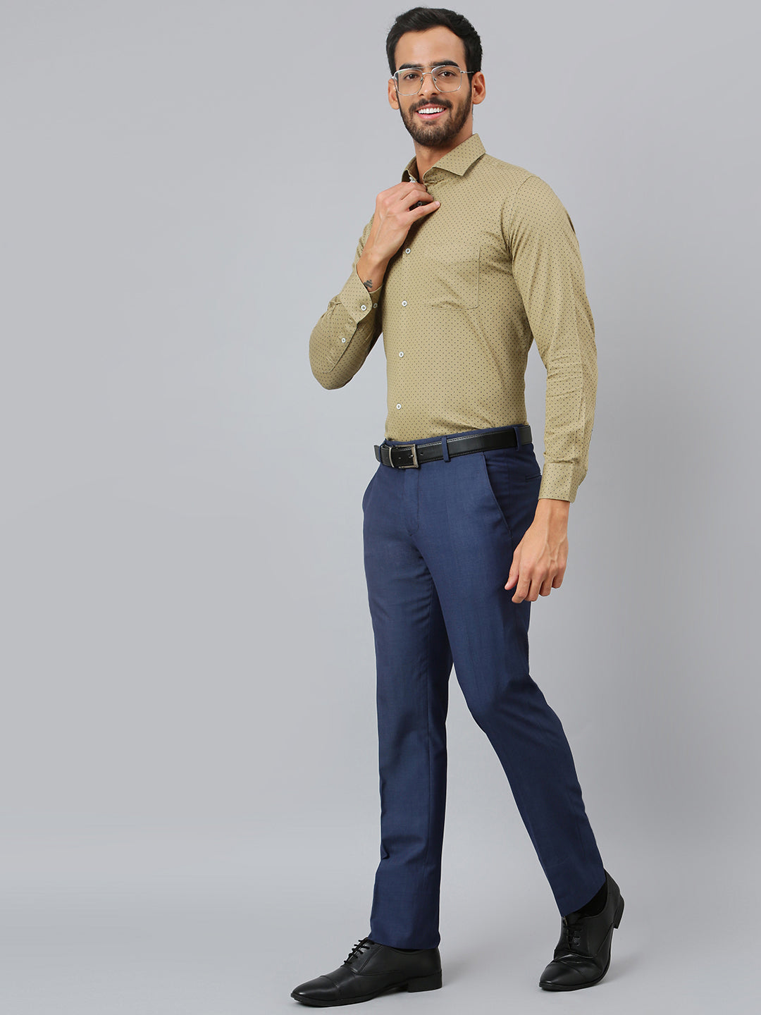 Men Khaki Slim Fit Solid Club Wear Shirt