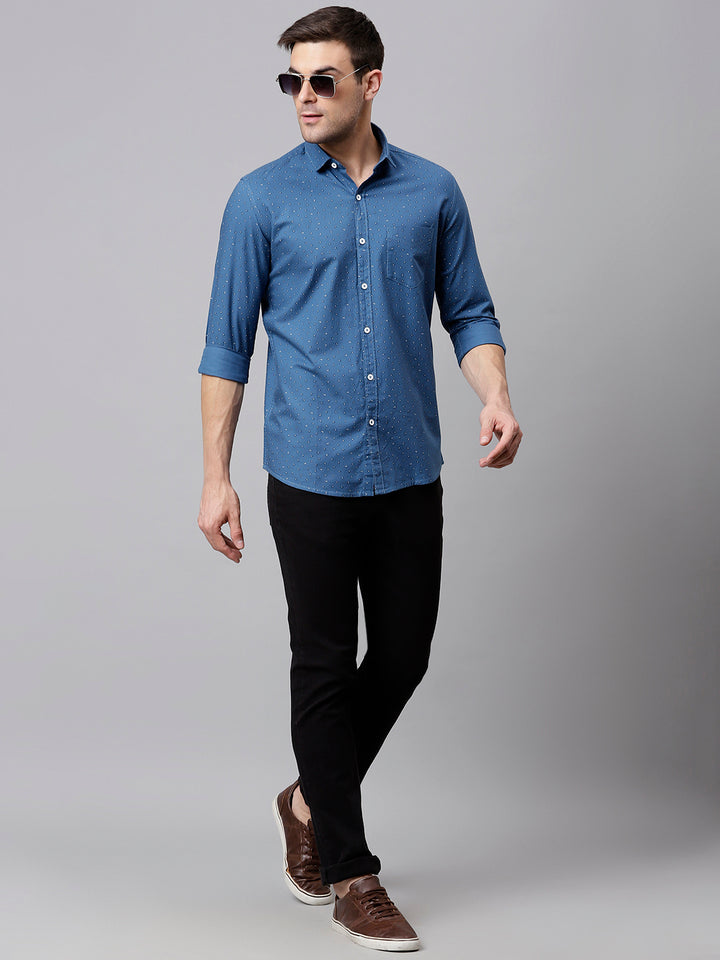 Men Teal Slim Fit Printed Casual Shirt