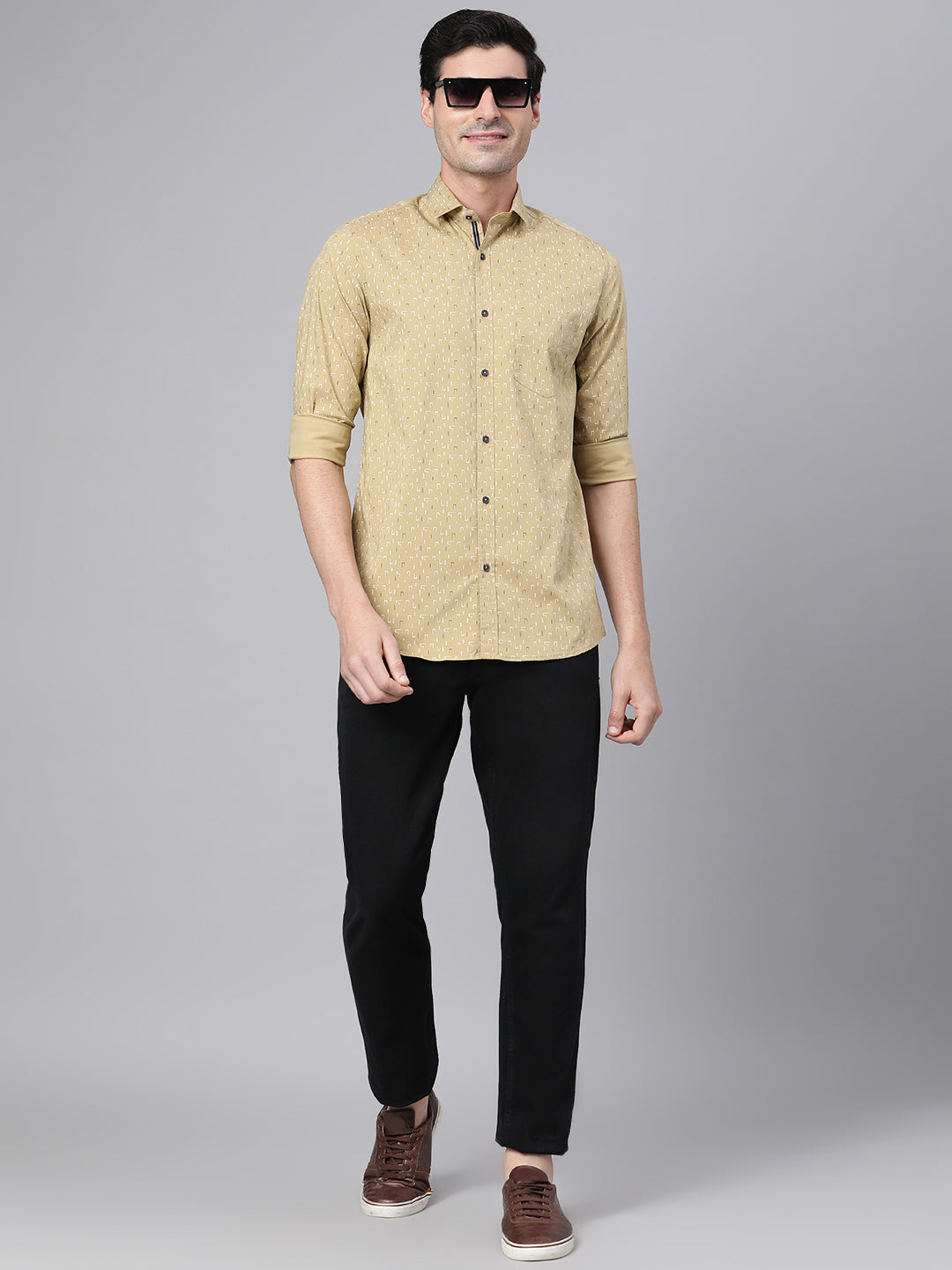 Men Khaki Slim Fit Printed Casual Shirt