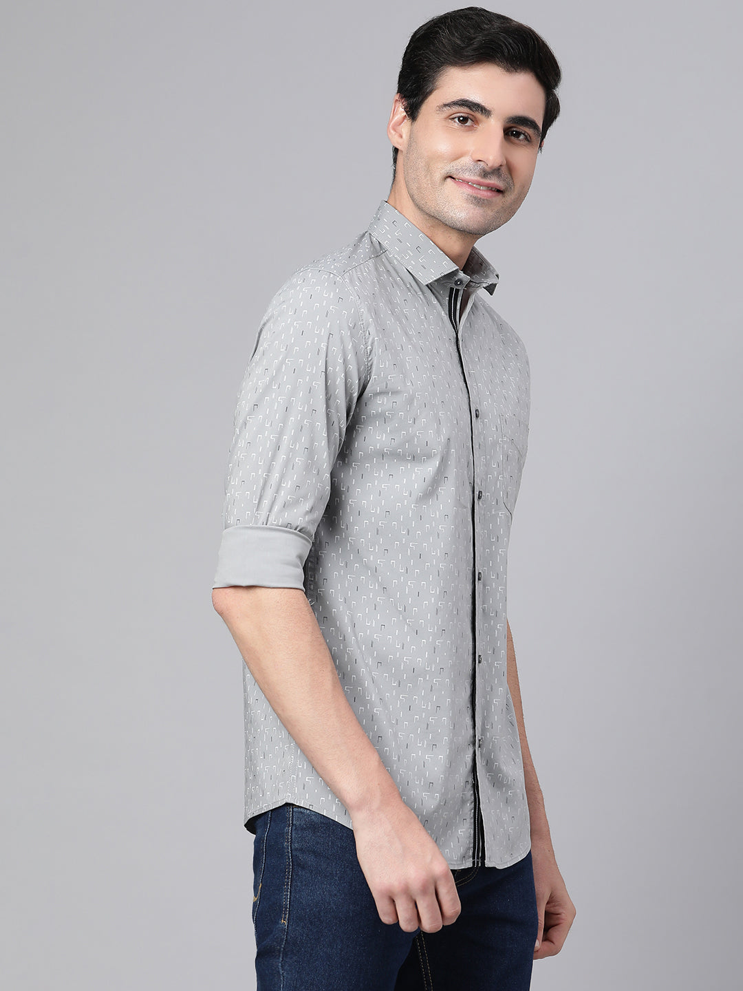 Men Grey Slim Fit Printed Casual Shirt