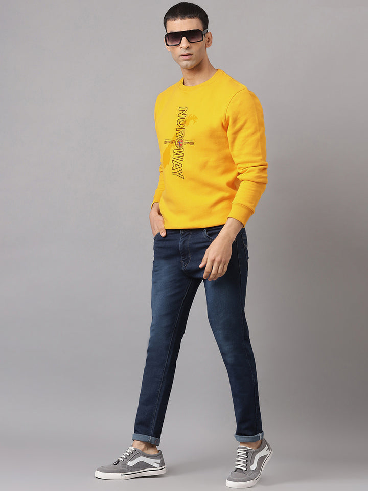 Men Yellow Regular Fit Crew Neck Sweat Shirt