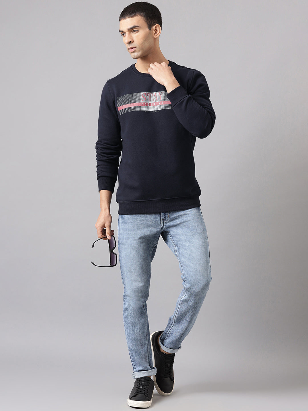 Men Navy Regular Fit Crew Neck Sweat Shirt