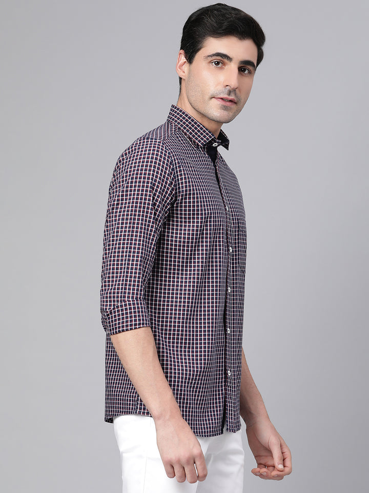 Men Navy Slim Fit Checkered Casual Shirt