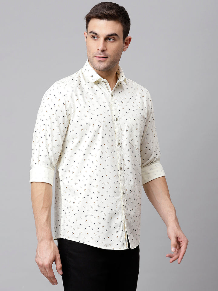 Men Beige Slim Fit Printed Casual Shirt