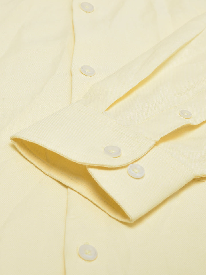 Men Pastel Yellow Regular Fit Solid Formal Shirt