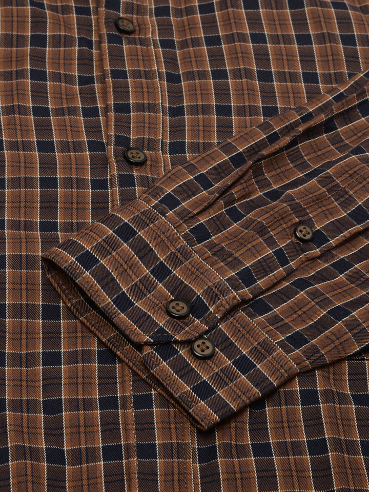 Men Brown Slim Fit Checkered Casual Shirt