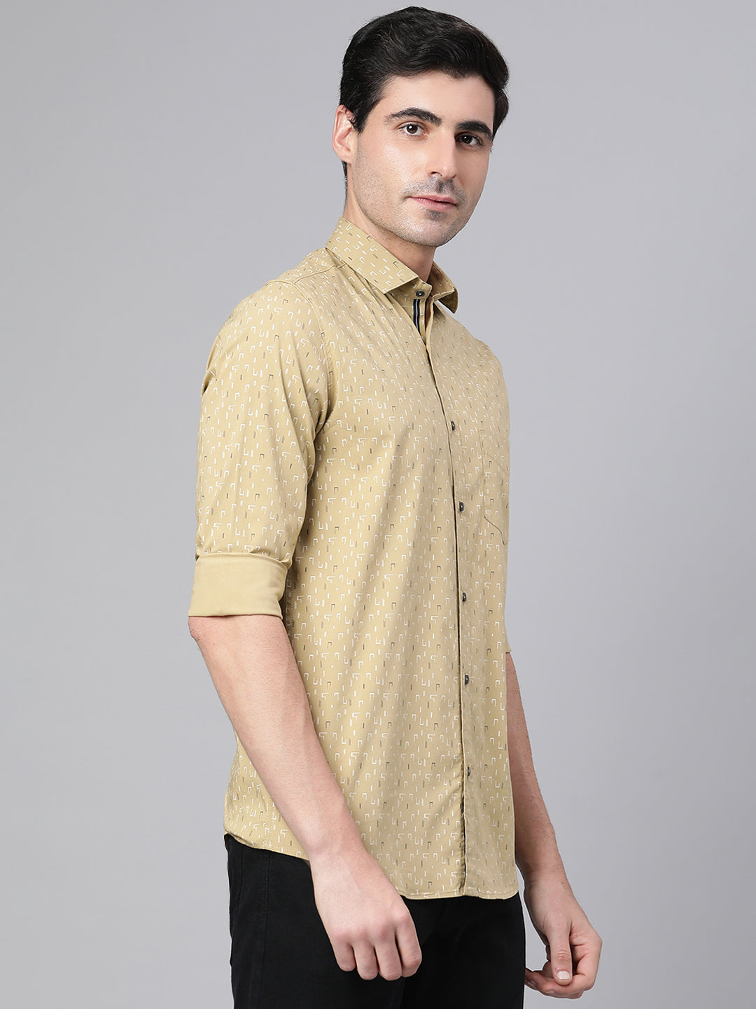 Men Khaki Slim Fit Printed Casual Shirt