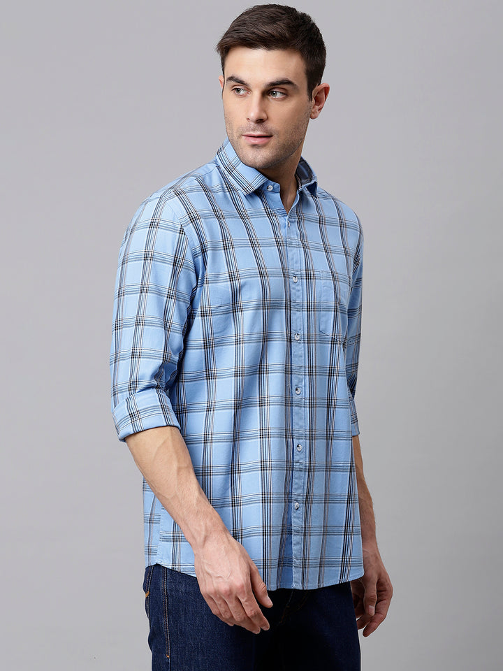 Men Sky Slim Fit Checkered Casual Shirt