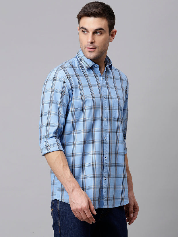 Men Sky Slim Fit Checkered Casual Shirt