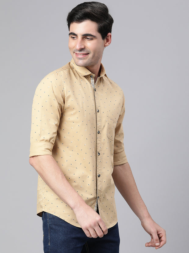 Men Khaki Slim Fit Printed Casual Shirt