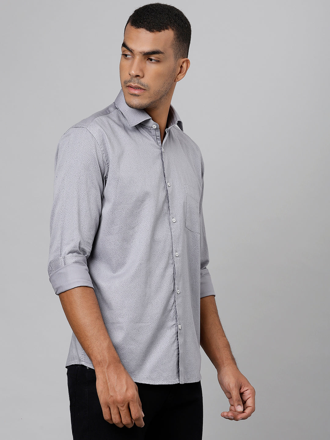 Men Grey Slim Fit Printed Club Wear Shirt