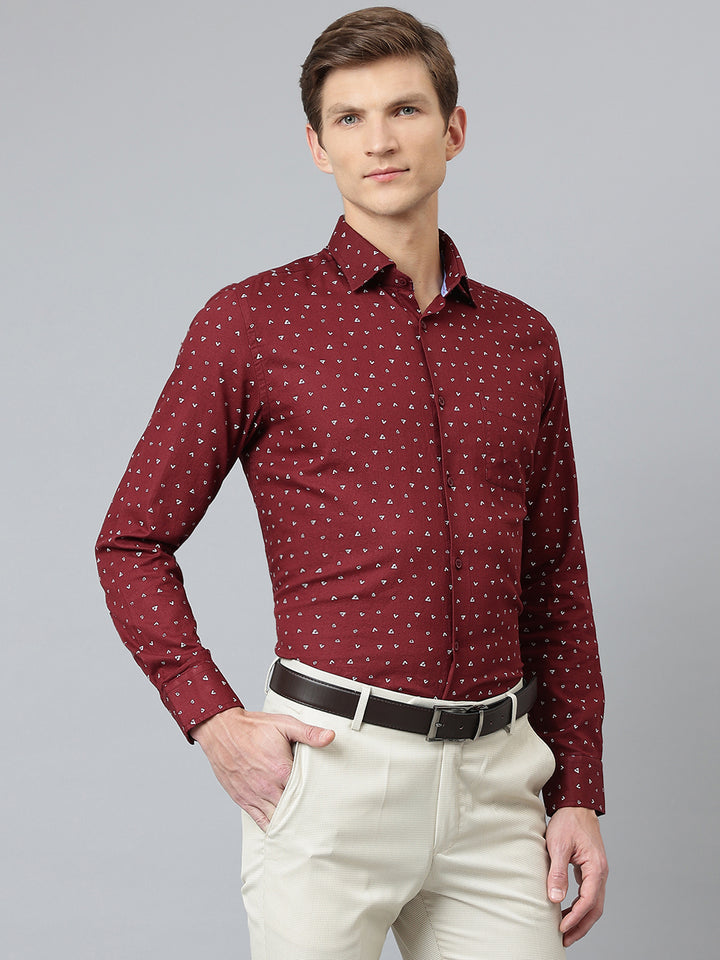 Men Wine Regular Fit Solid Formal Shirt