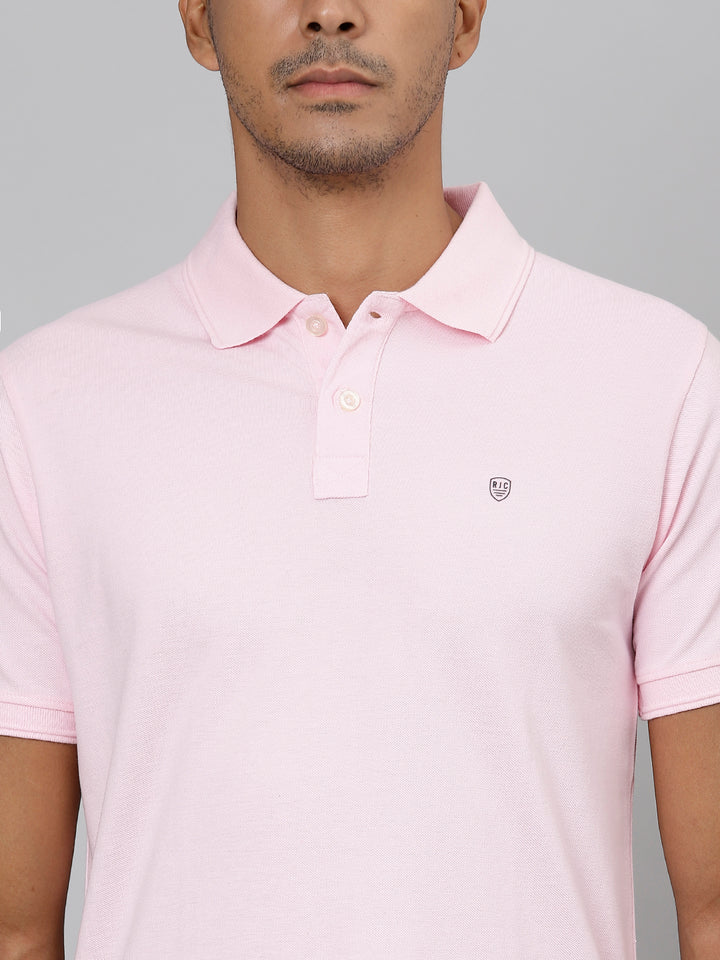 Men Light Pink Regular Fit Solid Polo Neck T-Shirt